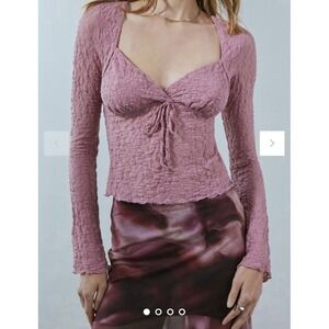 Urban Outfitters Womens Kimchi Blue Olivia Lace V-Neck Long Sleeve Top‎ Mauve XL